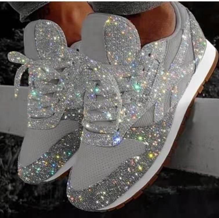 Damen Sneaker mit glitzerndem Strassdesign und atmungsaktiver Obermaterialstruktur WW