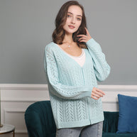 Damen Strickcardigan mit luftiger Lochmusterung und V-Ausschnitt WW