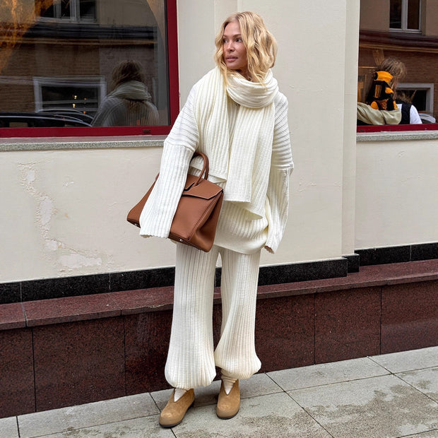 Damen Relaxed Strick-Ensemble mit Schal WW