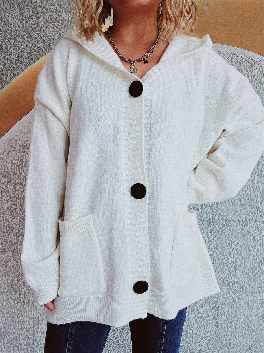 Damen bequeme Strickjacke mit Kapuze und praktischen Taschen WW