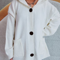Damen bequeme Strickjacke mit Kapuze und praktischen Taschen WW