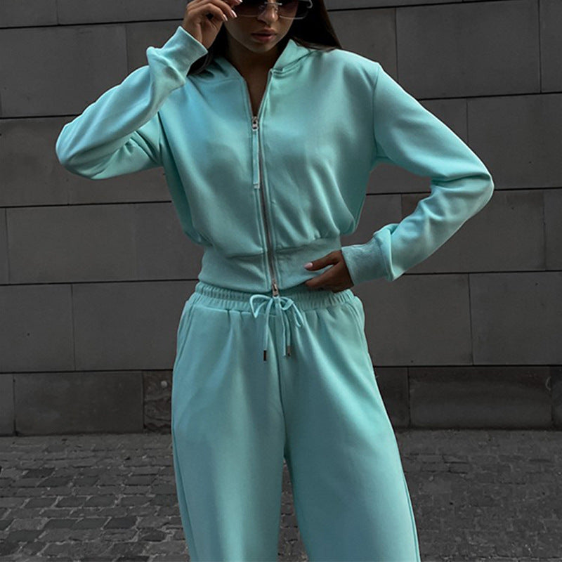 Damen sportlicher Freizeitanzug mit hochgeschlossenem Reißverschluss und weitem Schnitt WW