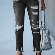 Damen Ripped High-Waist Jeans mit fransigem Saum und modischen Destroyed-Details WW