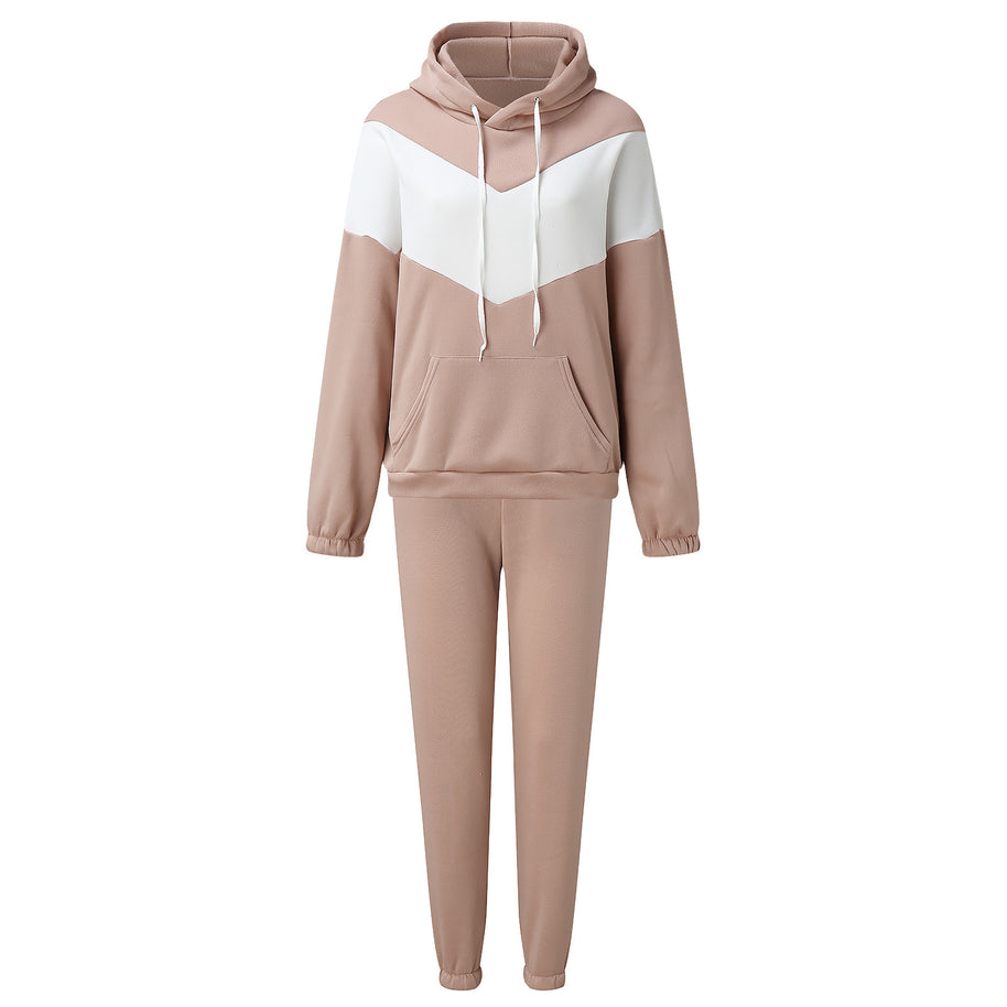 Damen Sportliches Fleece-Lounge-Set mit modernem Farbblockdesign WW