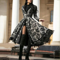 WW | Herbst Winter Spitze Einsatz Retro Lange Trenchcoat