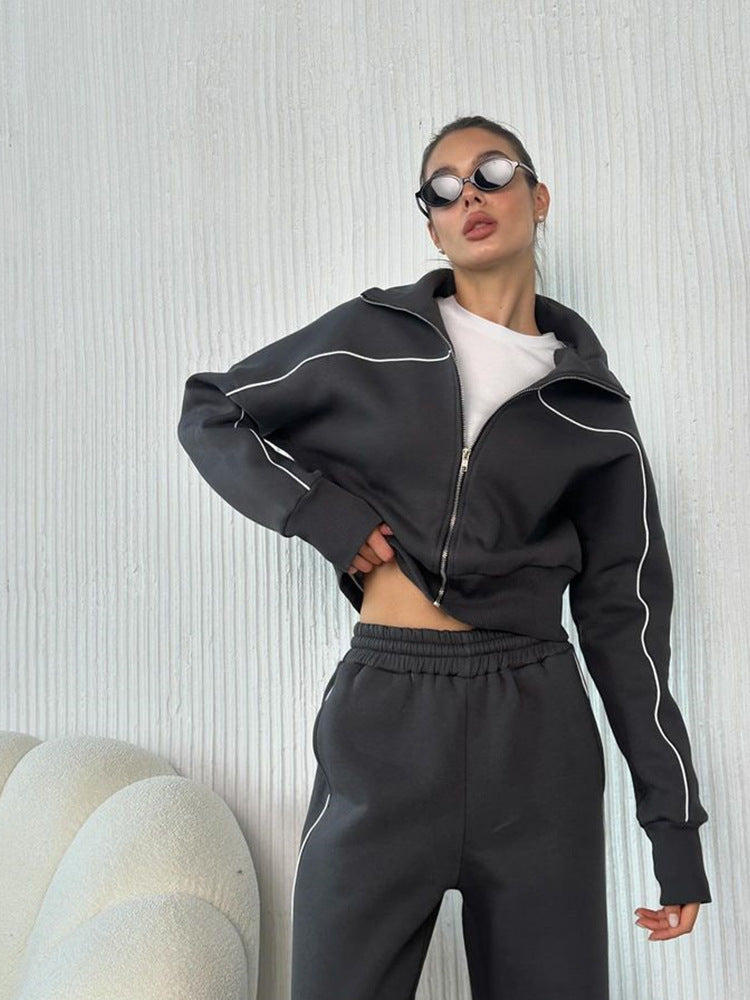 Damen sportliches Freizeitanzug-Set mit stylischem Schnitt und Kontrastnähten WW
