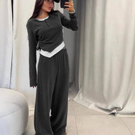 Damen bequeme Lounge-Hose und langärmliges Oberteil-Set WW