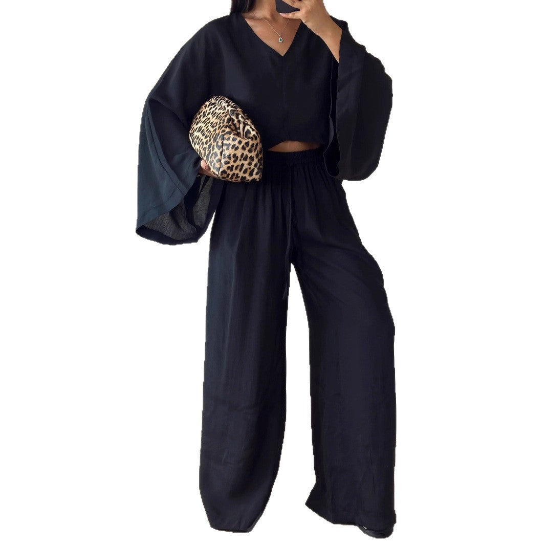 Damen Set aus luftiger Bluse und weitem Hosenanzug WW