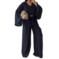 Damen Set aus luftiger Bluse und weitem Hosenanzug WW