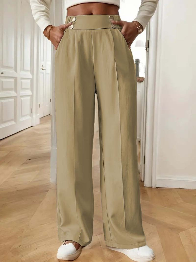 Damen Weite Hose mit dekorativen Knöpfen WW