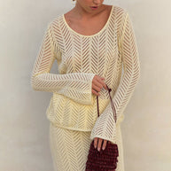 Damen Strickanzug mit raffinierten Häkelmustern WW