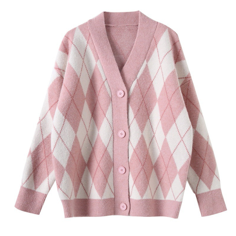 Damen Strickjacke mit Rauten-Design und knöpfen WW