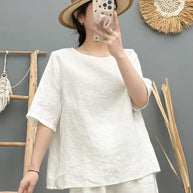 Damen Relaxed Fit Leinen Oversized Top WW