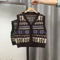 Damen Strickweste mit schickem Norweger-Muster und Knopfverschluss WW