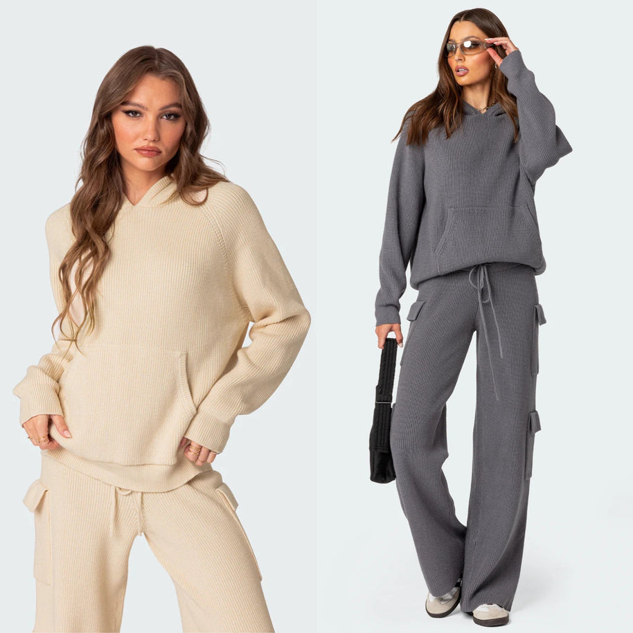 Damen Bequemer Strick-Pullover mit Kapuze WW