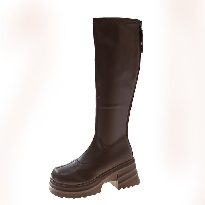 Damen modische Stretch-Stiefel mit dicker Plateausohle W&W Mode