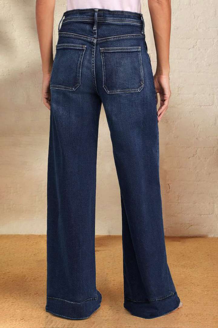 Damen weite Denim-Hose mit hohem Bund WW