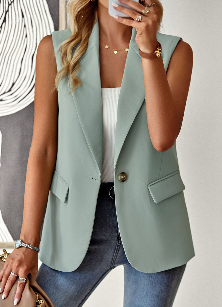 Damen lässiger Blazer ohne Ärmel mit tailliertem Schnitt und eleganten Taschen WW