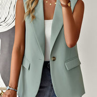 Damen lässiger Blazer ohne Ärmel mit tailliertem Schnitt und eleganten Taschen WW