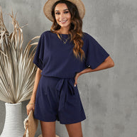 Damen Einteiler Jumpsuit mit lässigem Schnitt und Bindegürtel WW