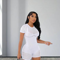 Damen Strickoverall mit dekorativem Muster und kurzen Ärmeln WW