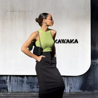 Damen Rippstrick Crop-Top mit hochgezogenem Ausschnitt WW