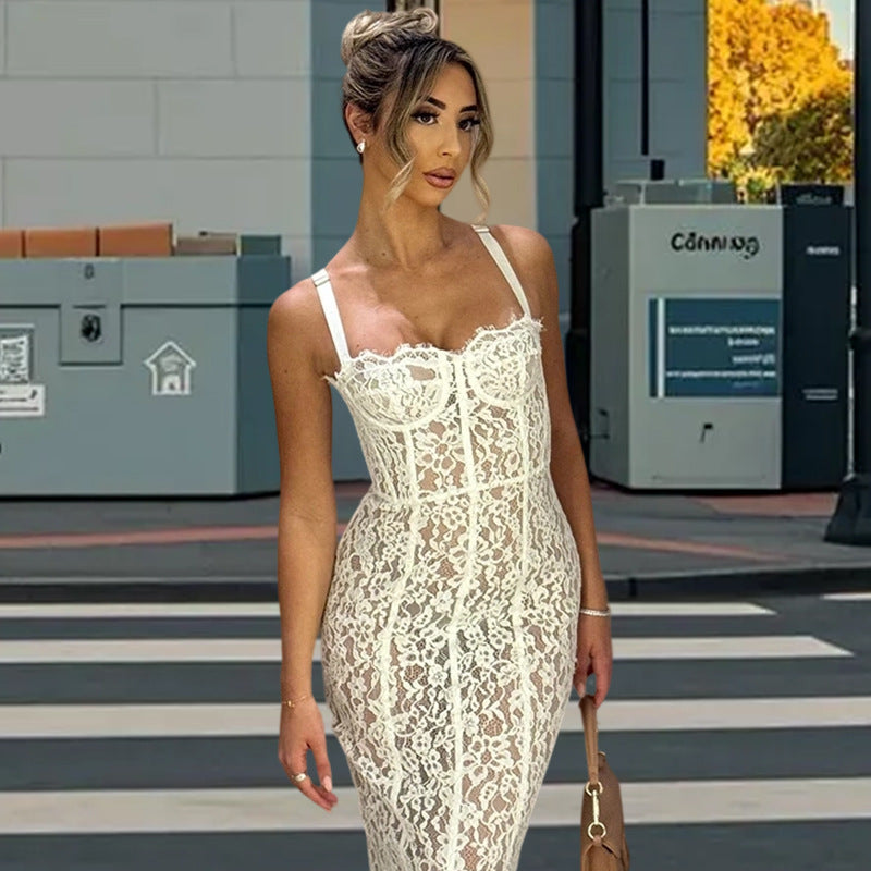 Damen Spitzen-Maxikleid mit verführerischem Design WW