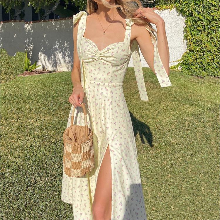Damen Maxikleid mit tiefem Schlitz und gerafftem Oberteil WW