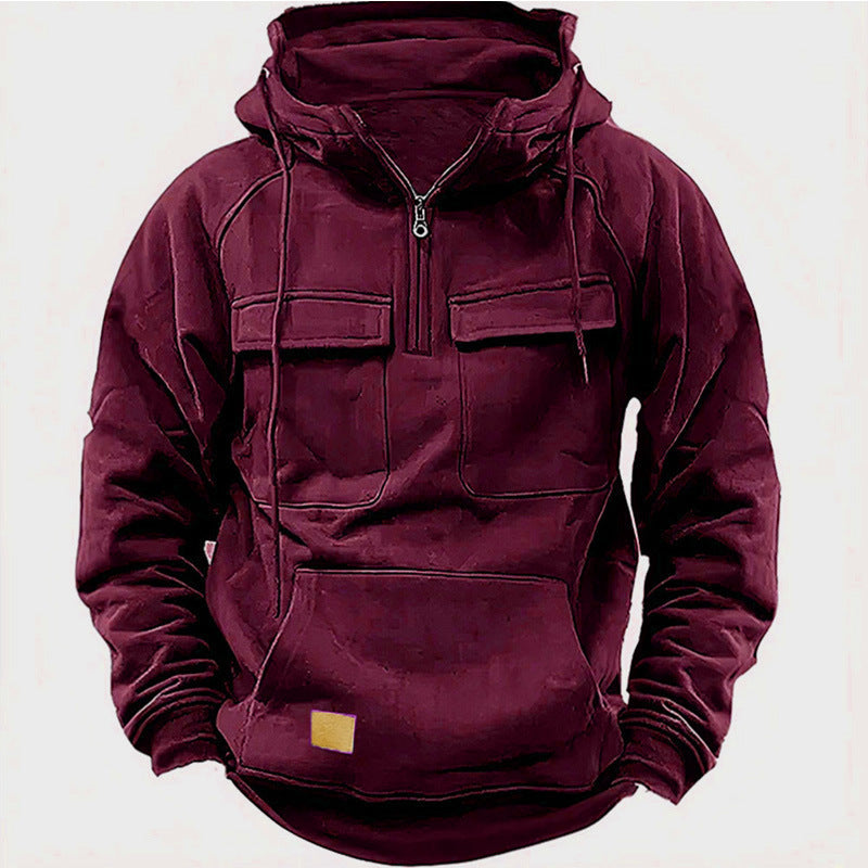 Herren funktionale Kapuzenpullover mit Taschen und Viertelreißverschluss WW