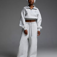 Damen Sportlicher Fleece-Loungewear-Anzug mit Reißverschluss WW