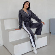 Damen sportliches Fleece-Anzug-Set mit elastischen Einsätzen WW