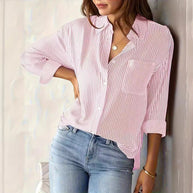 Damen gestreifte Bluse mit lockerer Passform und praktischer Brusttasche WW