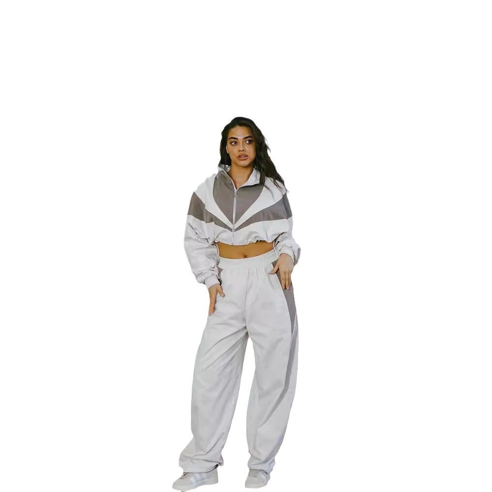 Damen sportliches Jacken- und Hosen-Set mit Kontrastelementen und komfortablem Schnitt WW