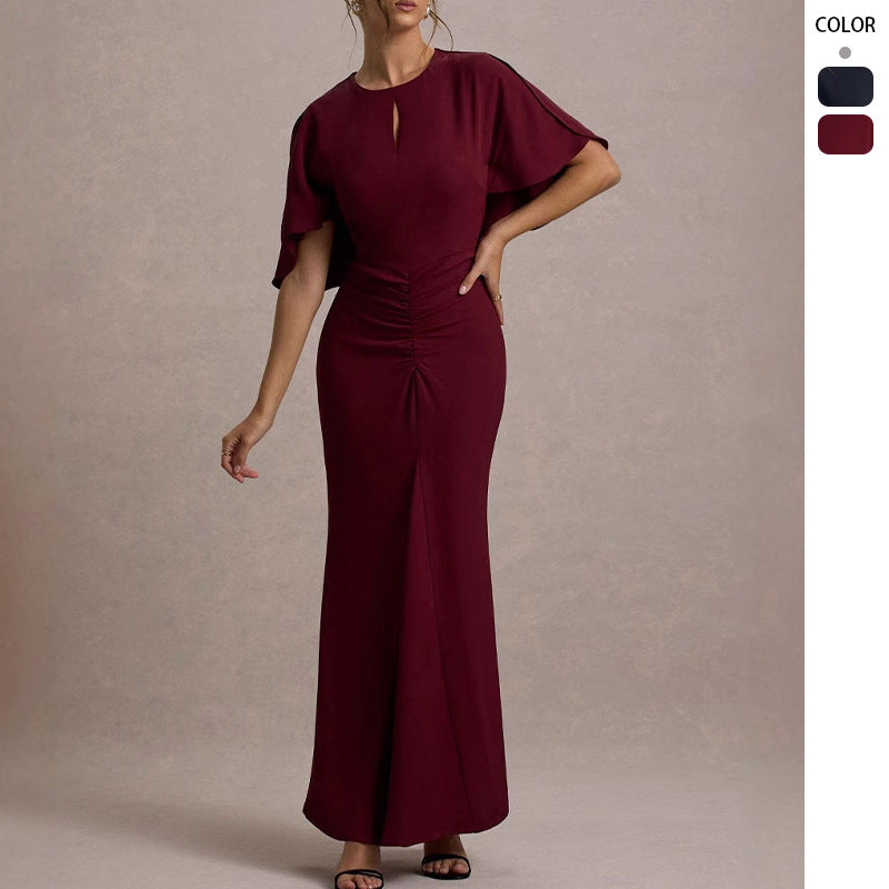 Damen Elegantes Maxikleid mit fließendem Schnitt und dramatischen Ärmeln WW