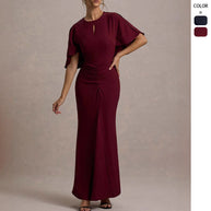 Damen Elegantes Maxikleid mit fließendem Schnitt und dramatischen Ärmeln WW