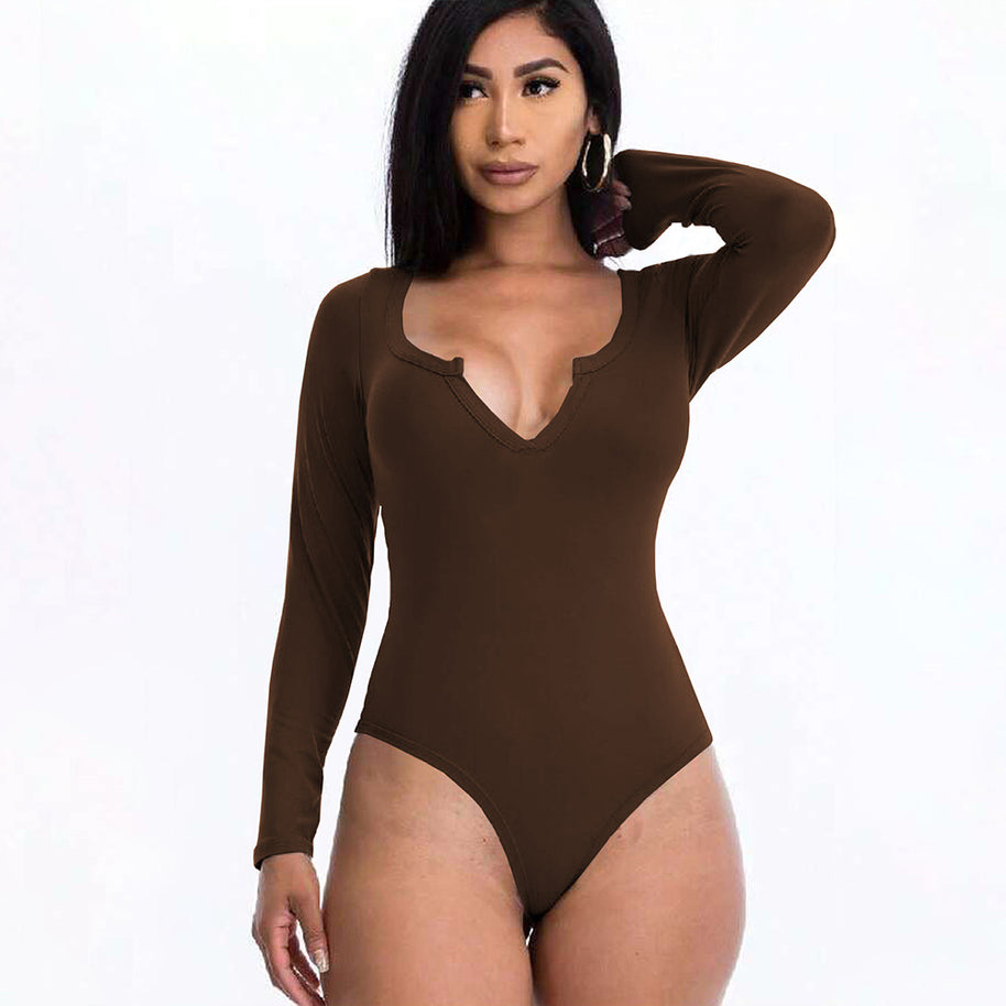 Damen Body mit tiefem V-Ausschnitt und langem Arm W&W