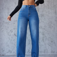 Damen weite High-Waist Jeans mit ausgefranstem Saum WW