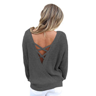 Damen lässiger Strickpullover mit offenem Rückendesign WW