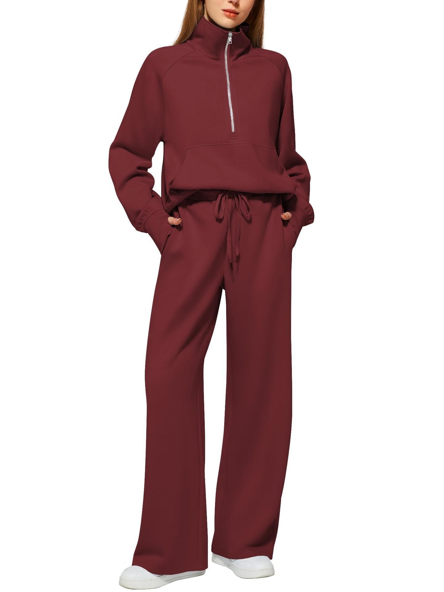 Damen sportliches Sweatset mit hohem Kragen und weitem Bein WW