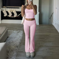 Damen Cropped-Top und Flared-Hosen Set WW