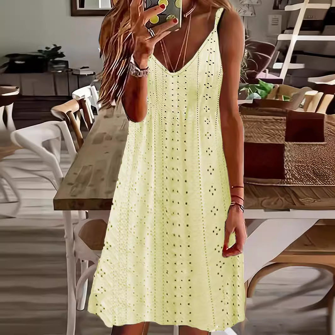 Damen Ärmelloses Maxikleid mit elegantem Lochmuster und V-Ausschnitt W&W Mode