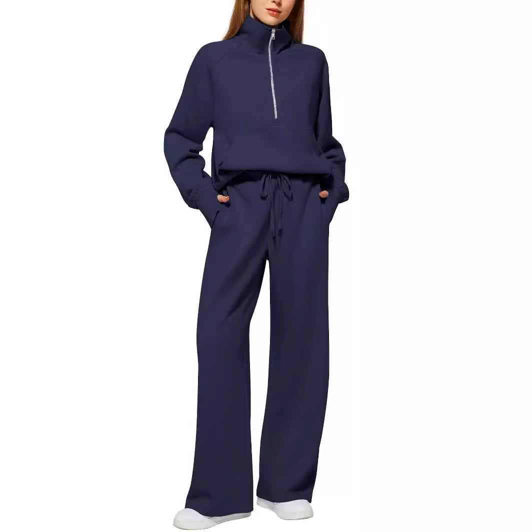 Damen Sportliches Loungewear-Set mit hohem Kragen und weiten Beinen WW