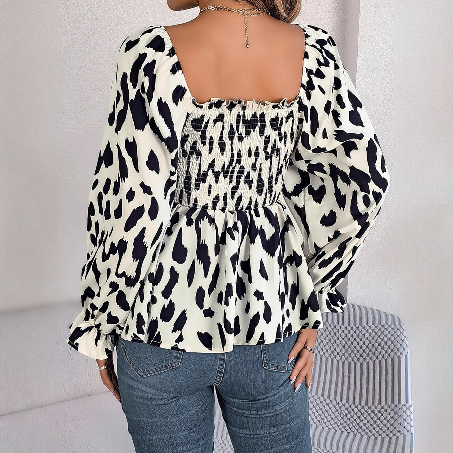 Damen Spitzen Bluse mit Bischofsärmeln und gekräuseltem Oberteil WW