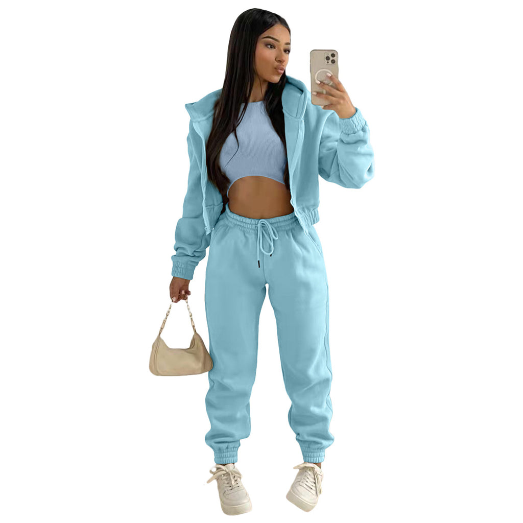 Damen stylischer Sportanzug mit lässiger Kapuzenjacke und elastischen Bundelementen WW