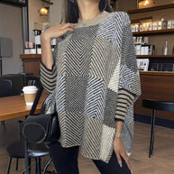 Damen asymmetrischer Strickpullover mit Zickzackmuster WW