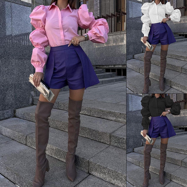 Damen Bluse mit voluminösen Puffärmeln und elegantem Schnitt WW