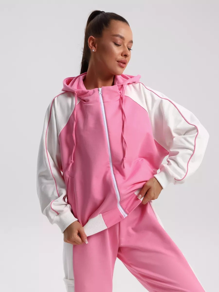 Damen sportlicher Fleece-Jogginganzug mit modischem Reißverschluss WW