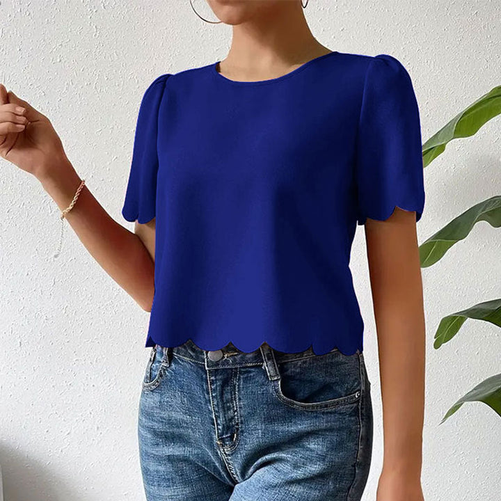 Damen Oberteil mit wellenförmigem Saum und luftigen Ärmeln W&W Mode