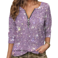 Damen Glitzernde Zip-Bluse mit 3/4-Ärmeln WW