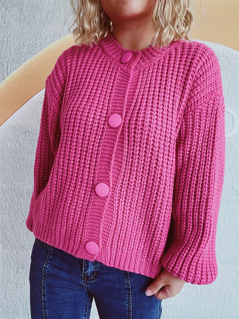 WW Große runde Knopf verkürzte Strickjacke